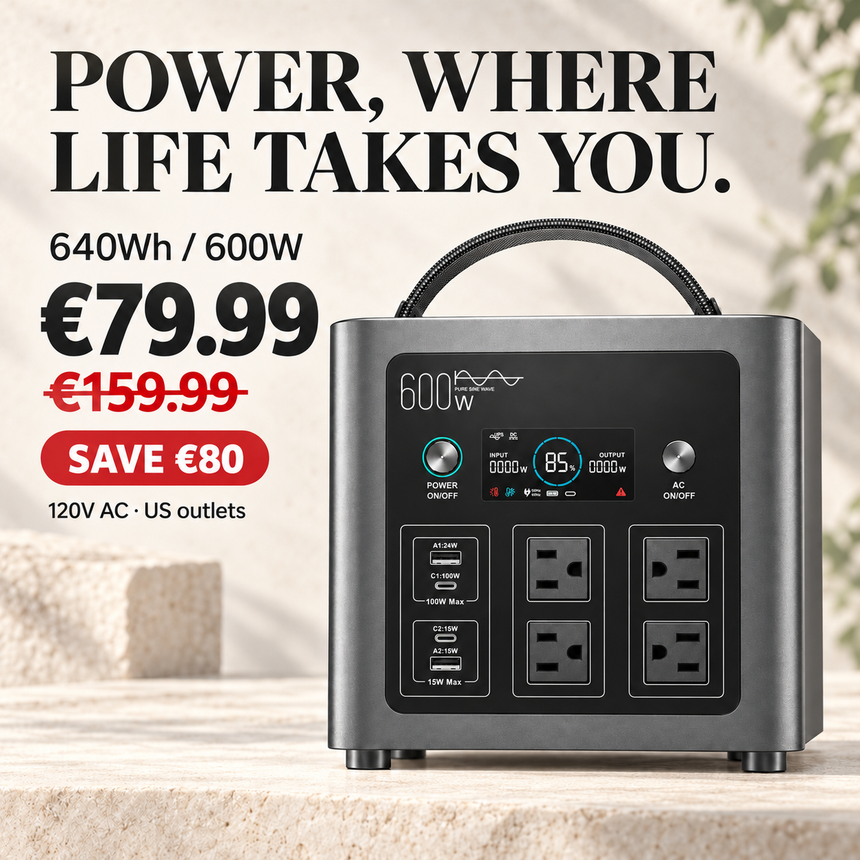 C600 power station offer: €79.99, compare €159.99, save €80