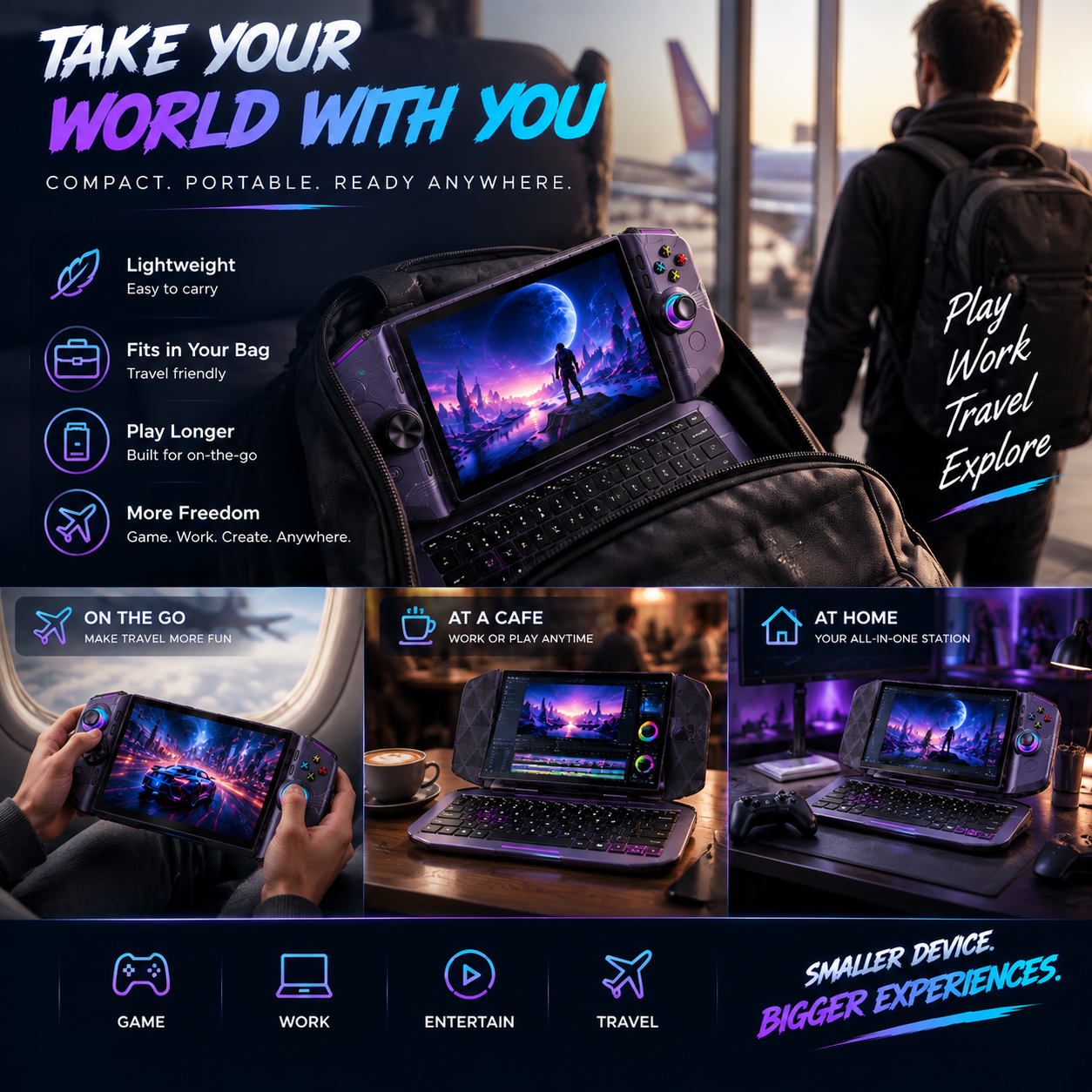 Dual-Mode 2-in-1 Gaming Handheld – Convertible Mobile Gaming & Productivity