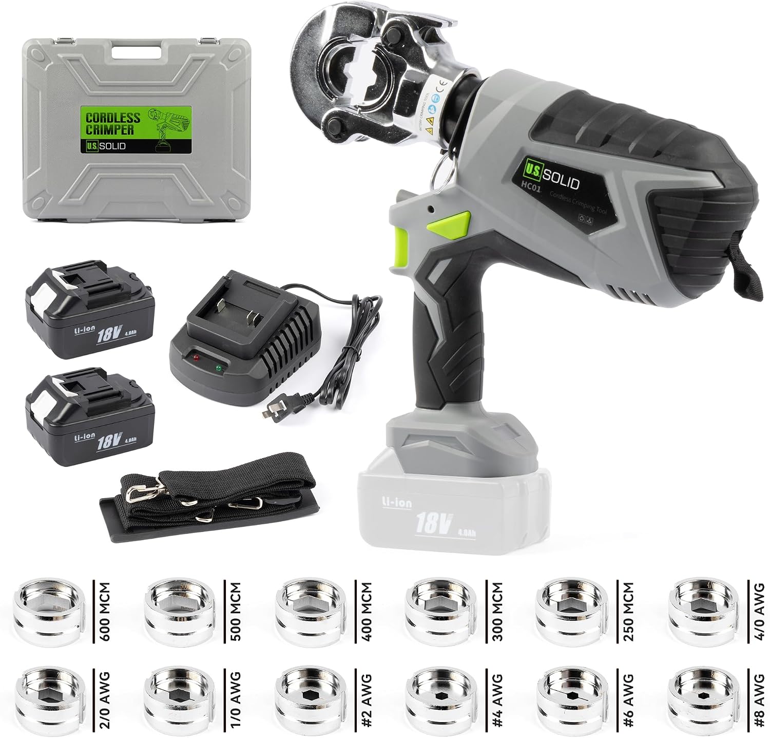 Hydraulic crimper kit with dies batteries and case