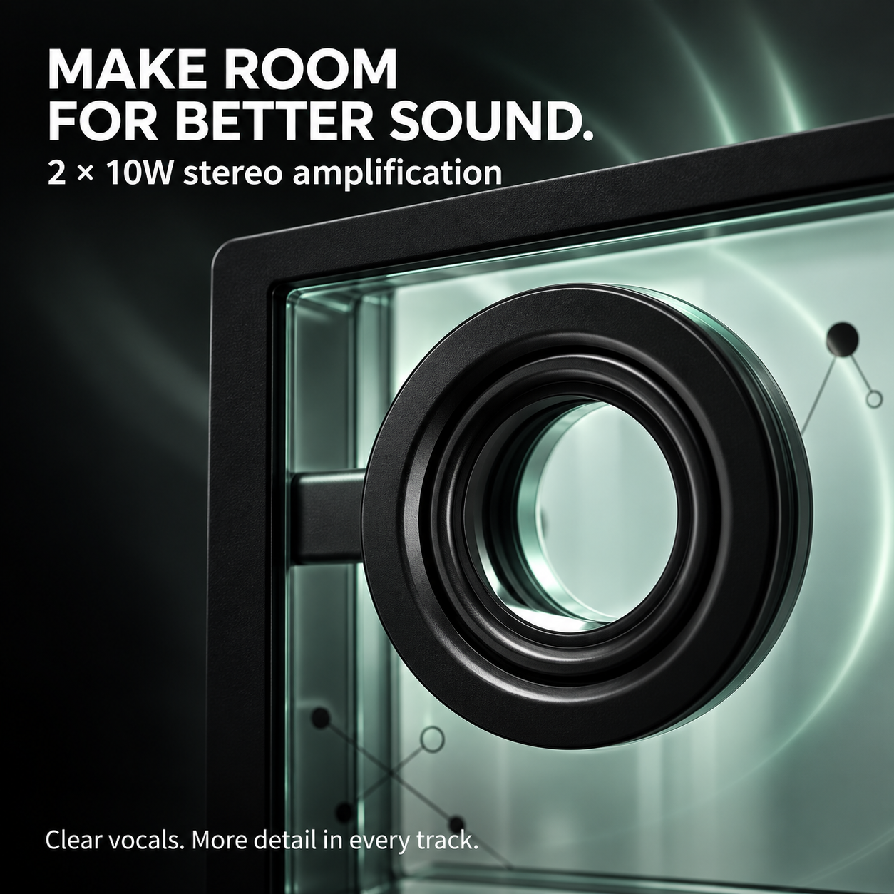 Detailed view of the black annular driver and transparent glass diaphragm