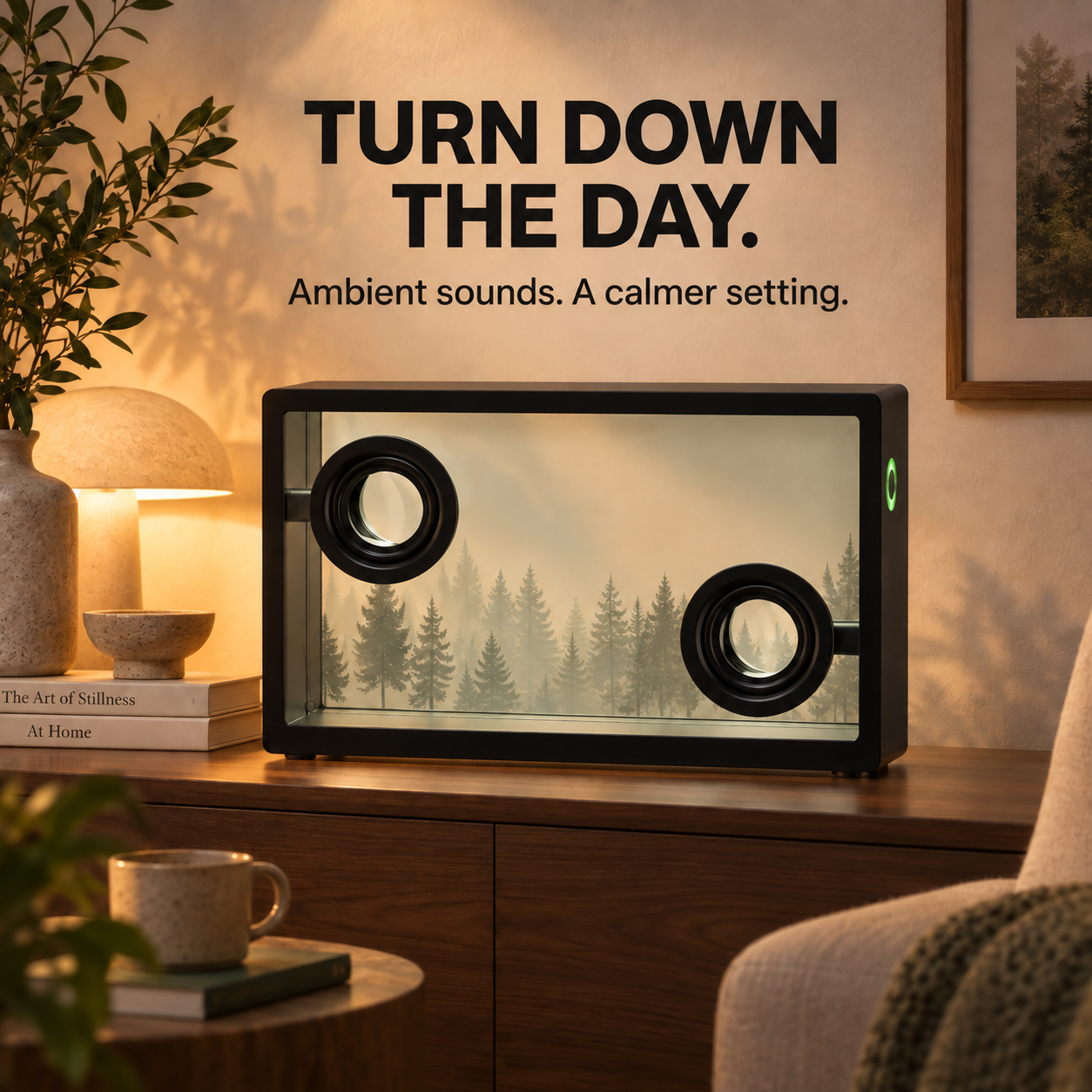 Ambient audio and visual mode in a cosy reading corner