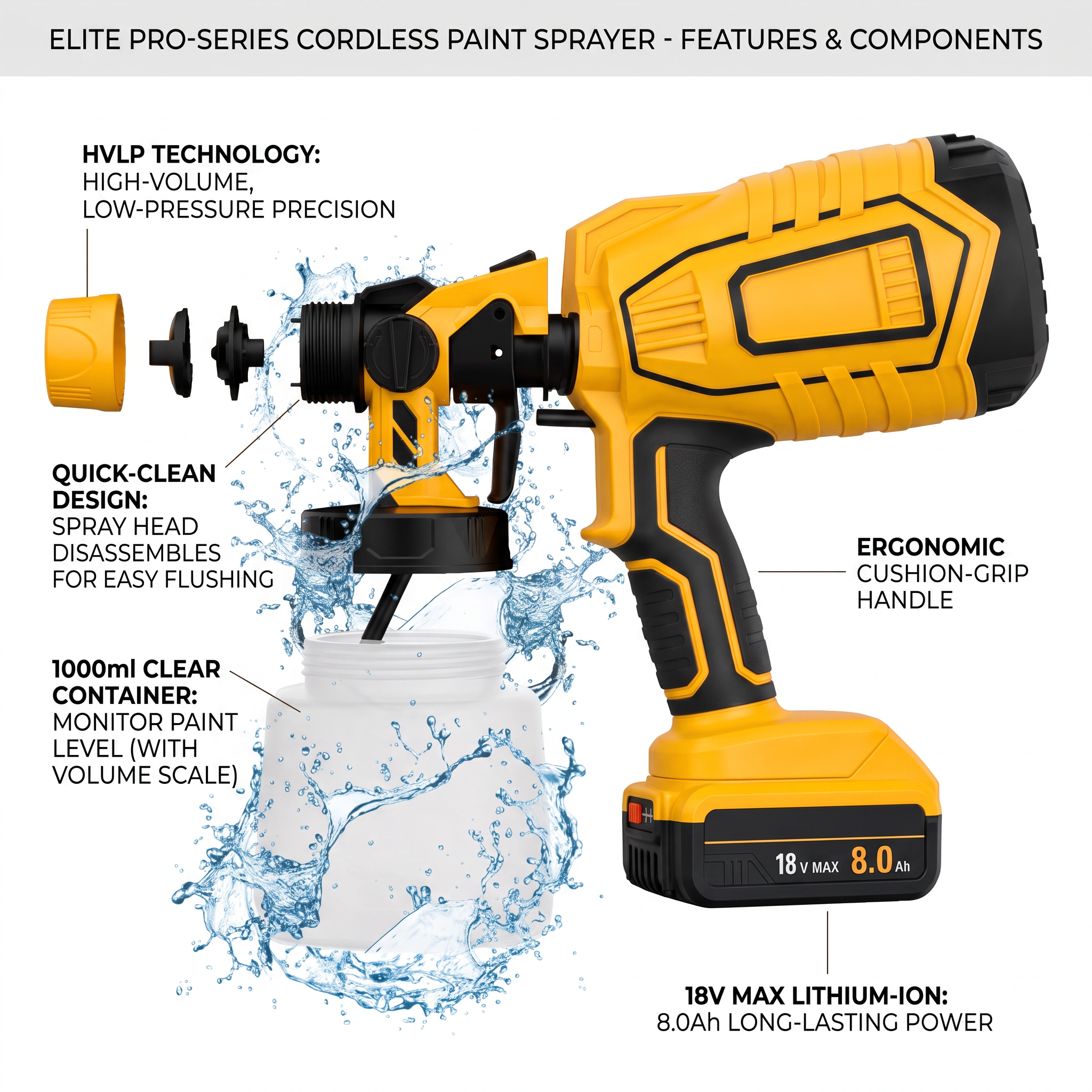 Compatible 18V Cordless Paint Sprayer – Lightweight, High-Precision HVLP