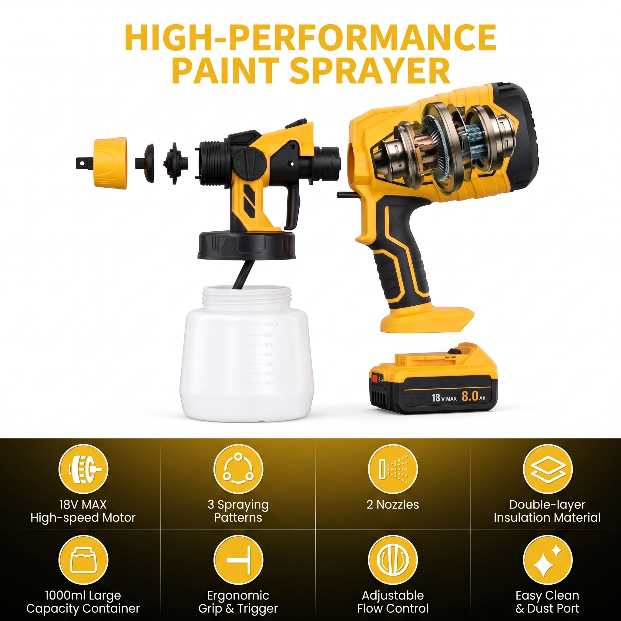 Compatible 18V Cordless Paint Sprayer – Lightweight, High-Precision HVLP