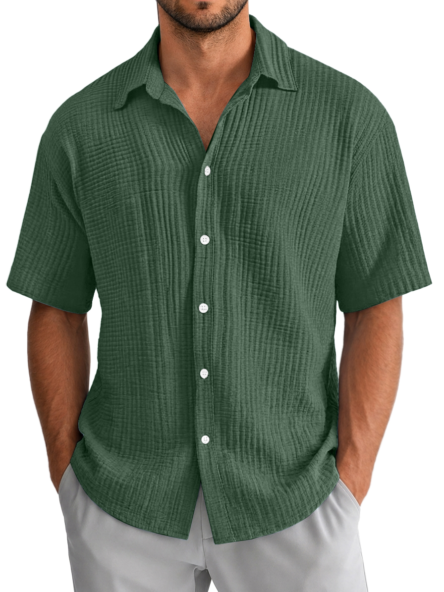 Chemise décontractée pour homme à manches courtes, coupe ample et texture en 100 % coton