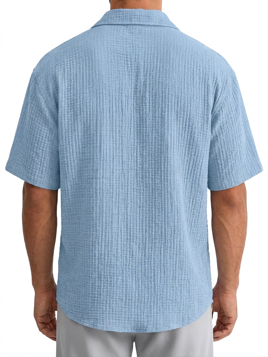 Chemise décontractée pour homme à manches courtes, coupe ample et texture en 100 % coton