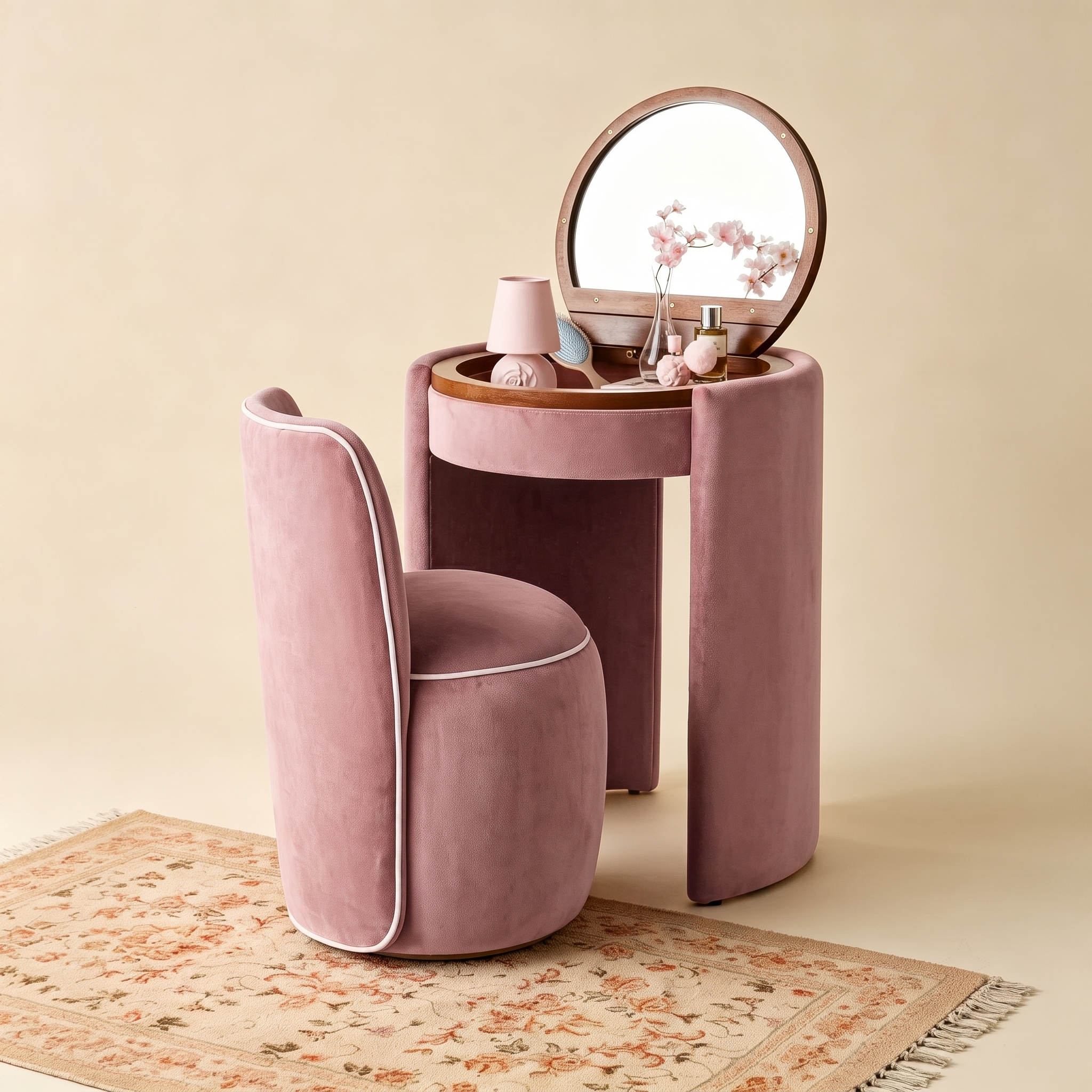 🎉 Exclusive Deal · Limited Stock🎉 Modern Makeup Vanity Set with LED Mirror, Stool & Large Storage