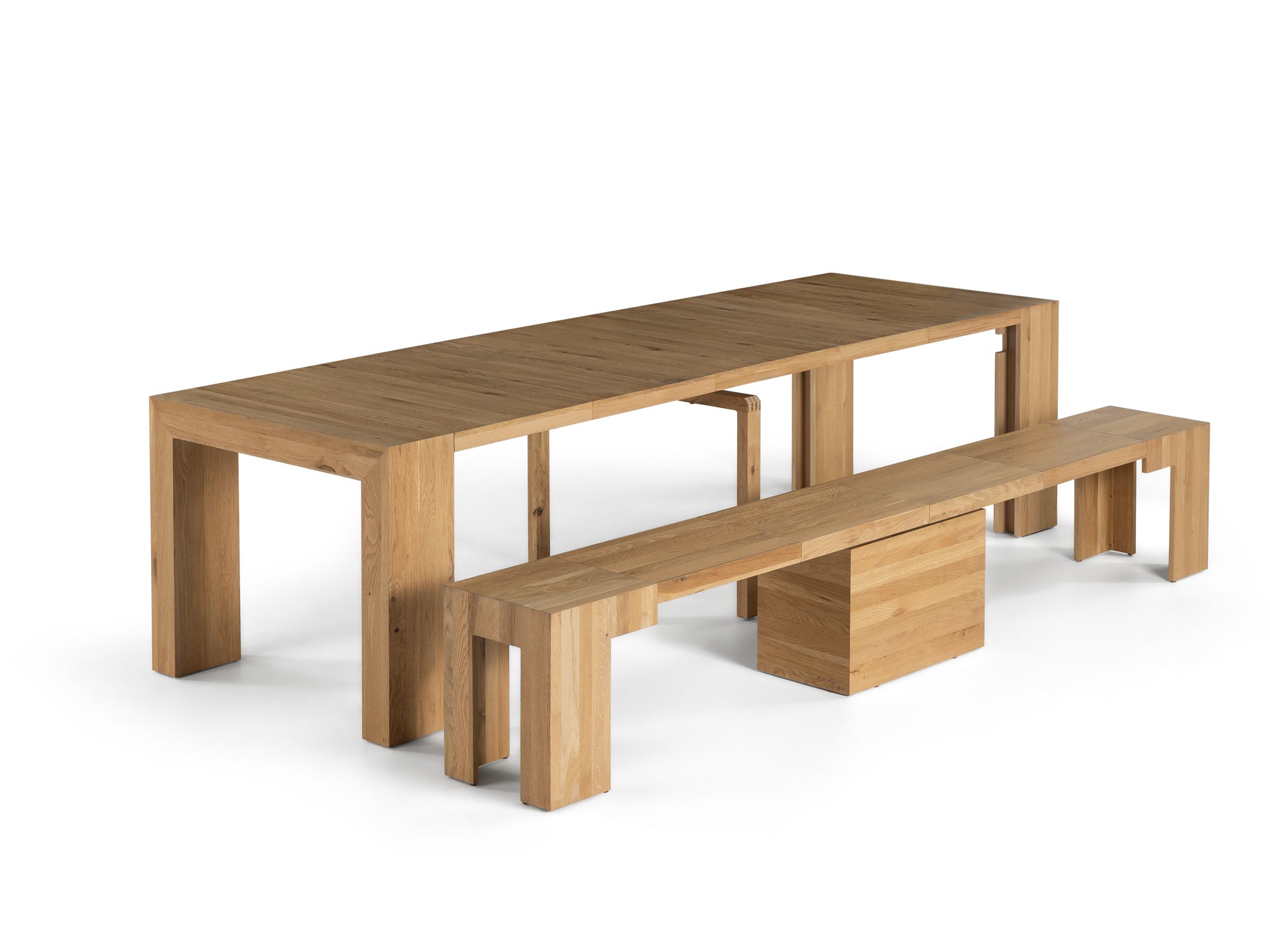 CXACXC extendable dining table and bench set in Scandinavian Oak