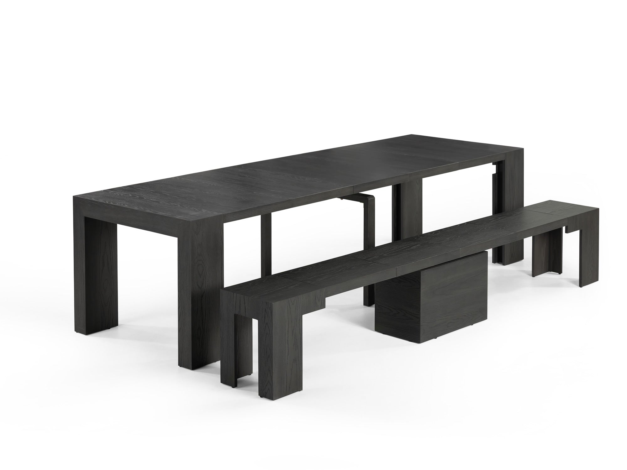 CXACXC extendable dining table and bench set in Smoked Hickory