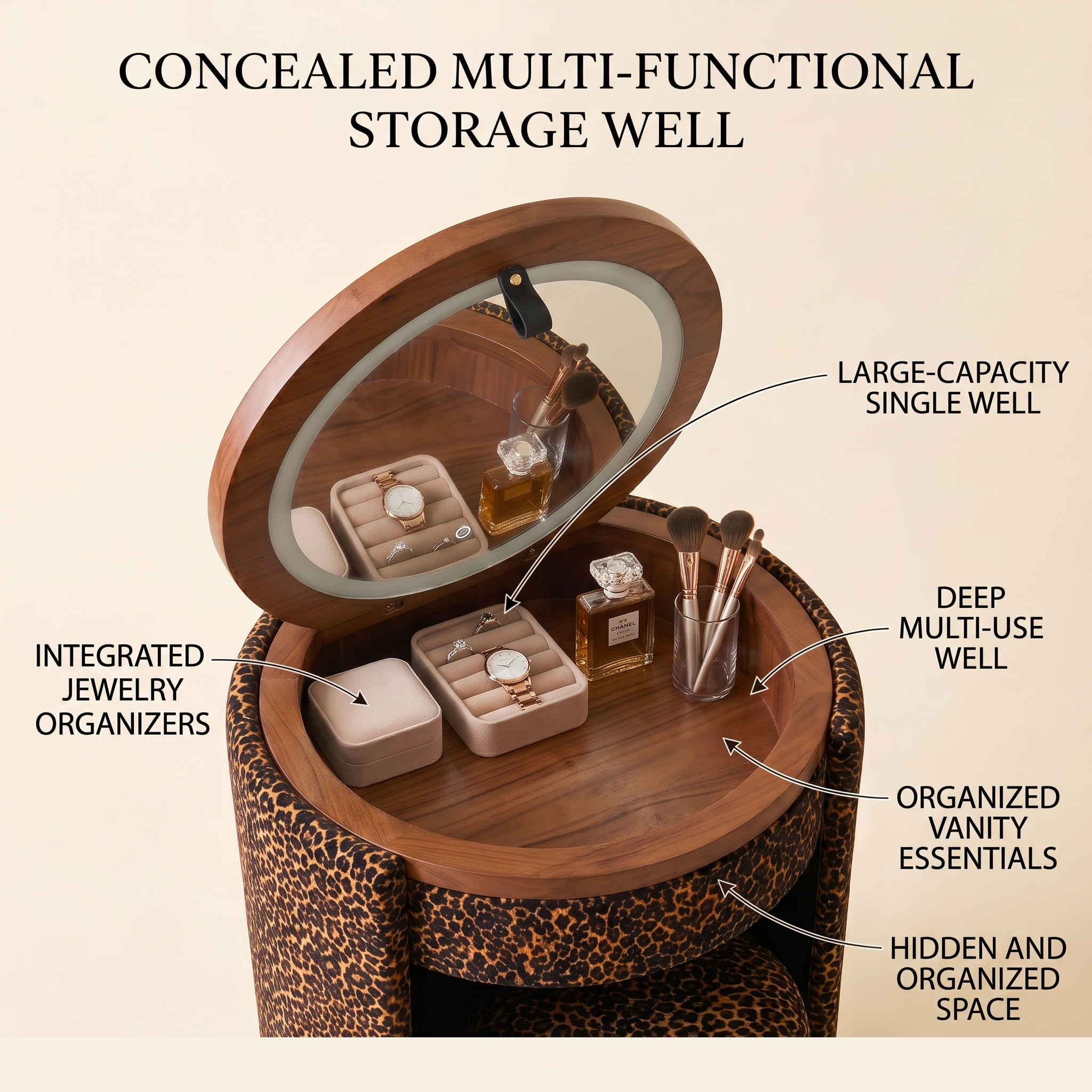Modern Makeup Vanity Set with LED Mirror, Stool & Large Storage