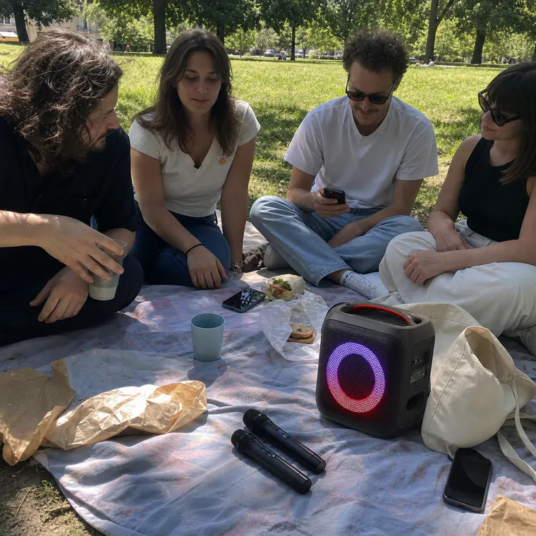 Speaker and both microphones on a picnic blanket in Lyon