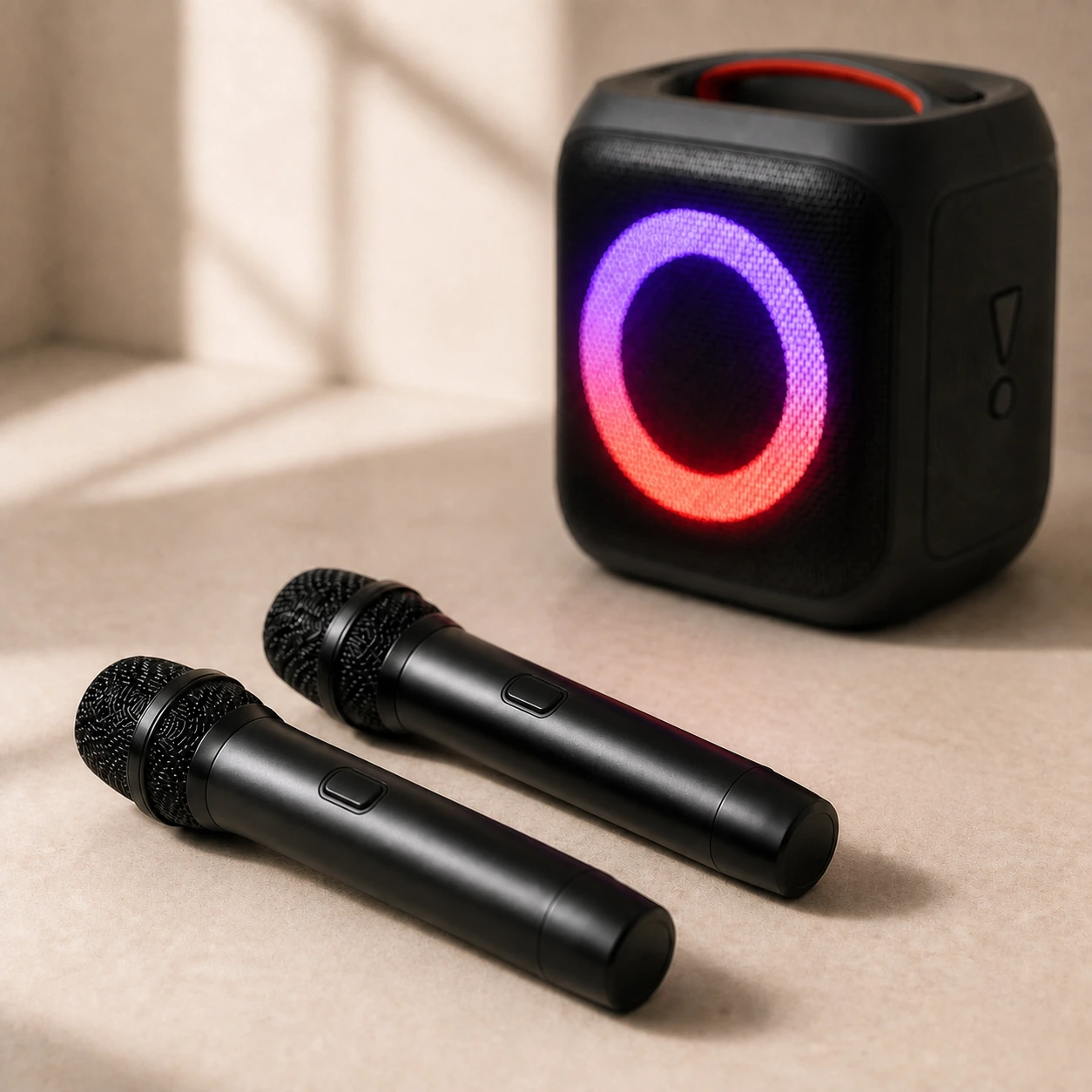 Close-up of the two seller-bundled wireless microphones