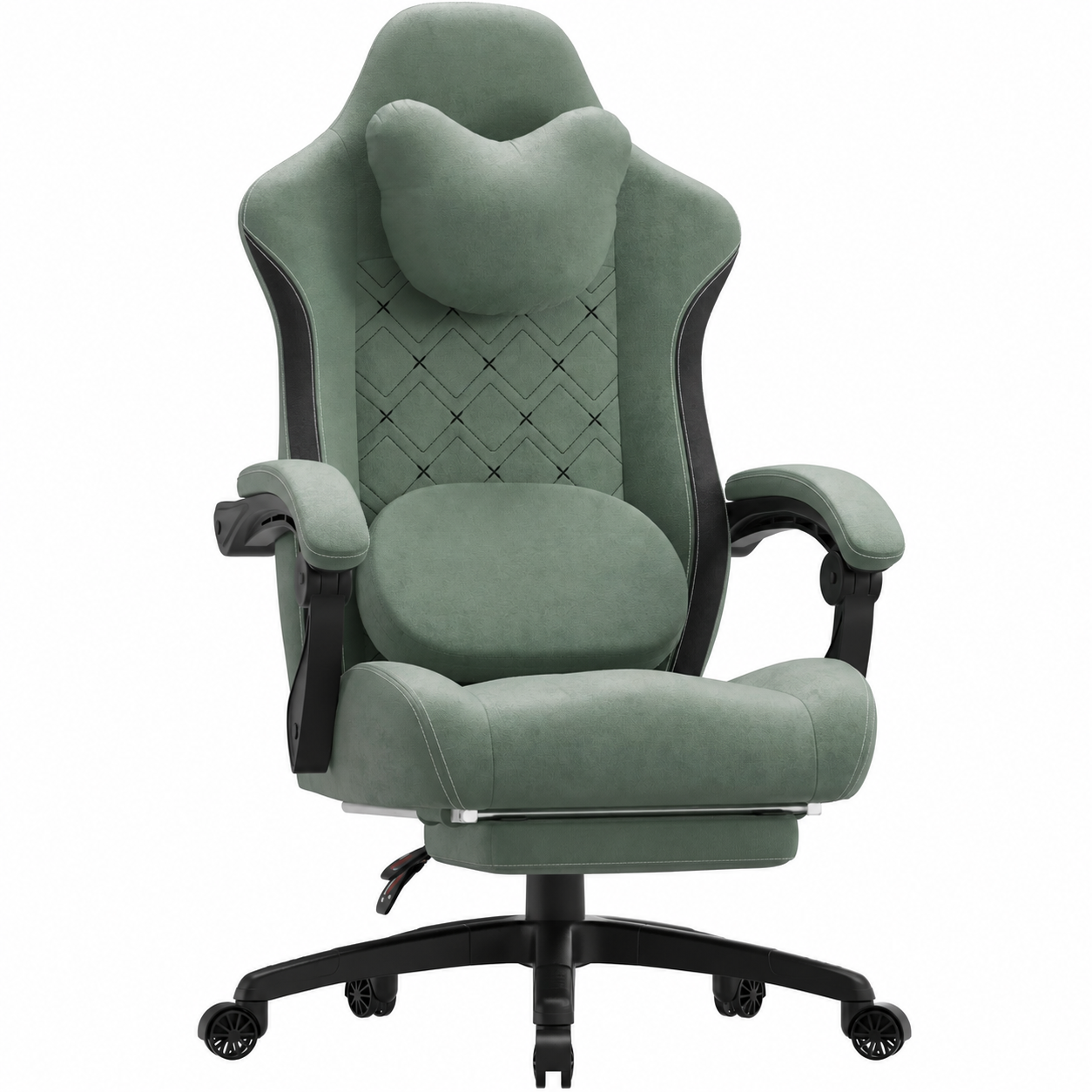 Green heated massage gaming chair MB38 front view without branding