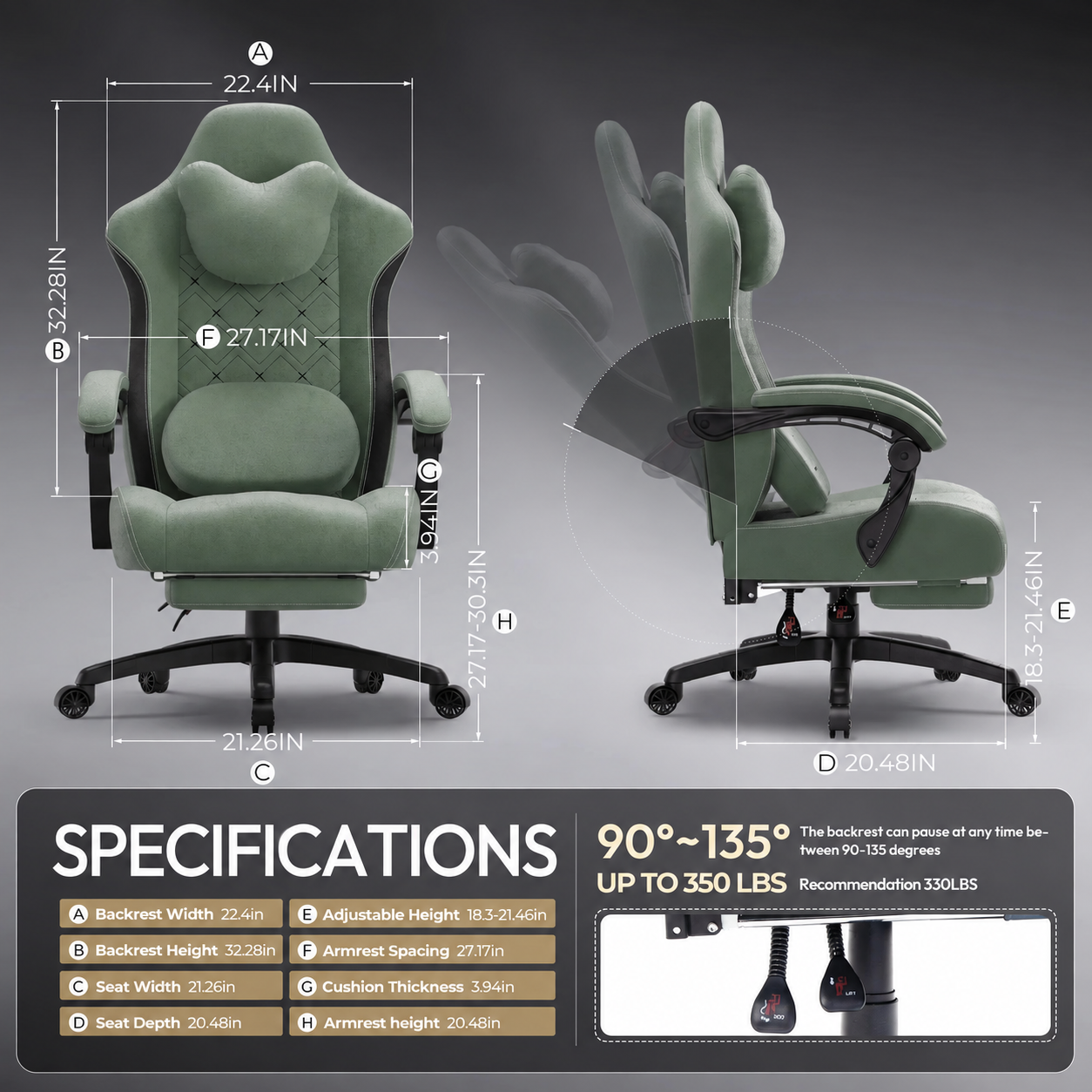 Chair dimensions infographic without product branding