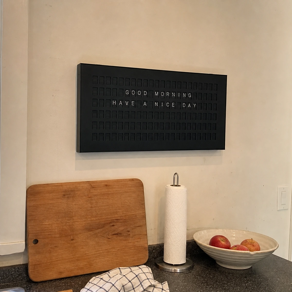 Customer photo of a black 132 Bits display in an ordinary kitchen