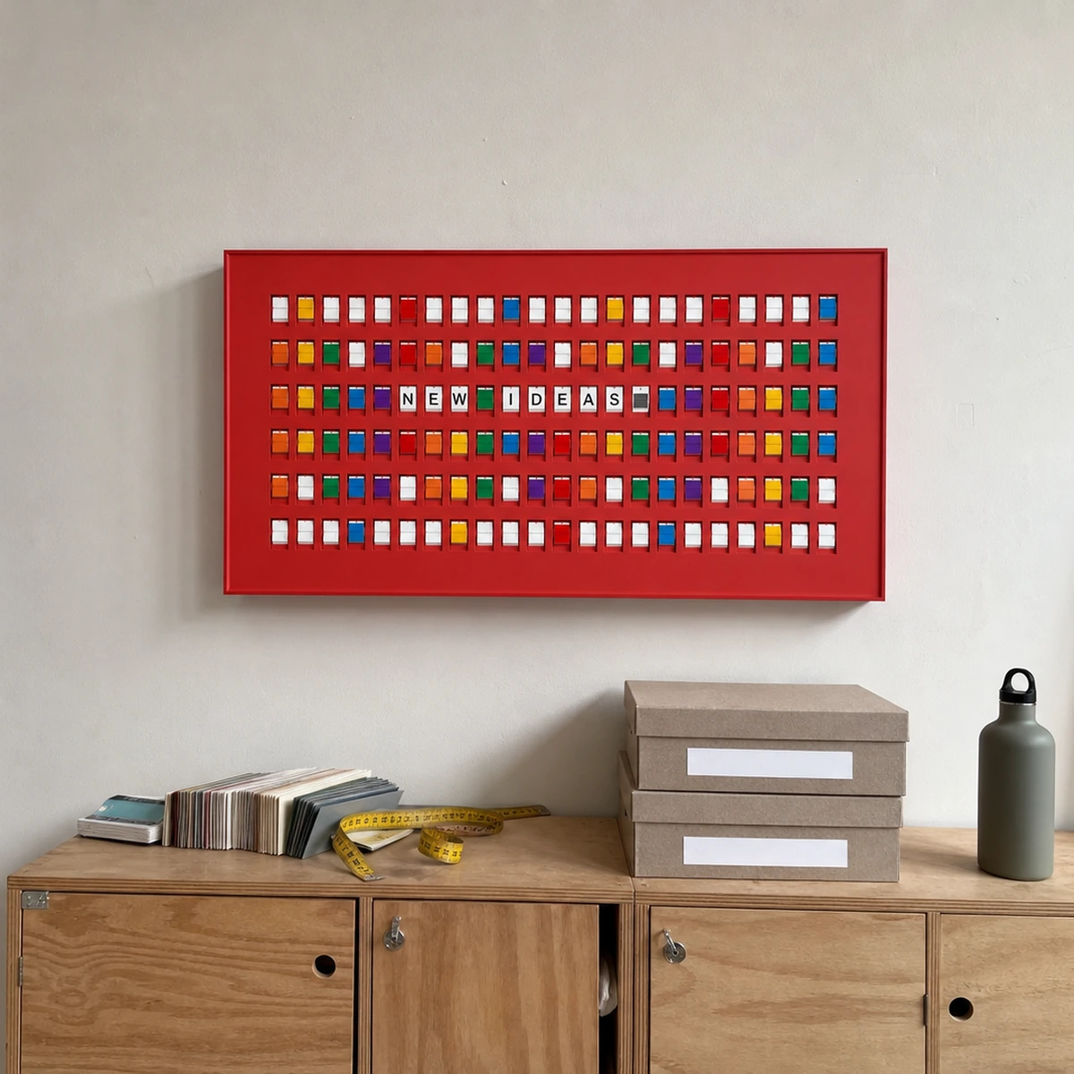 Customer photo of a red 132 Bits display in a working design studio