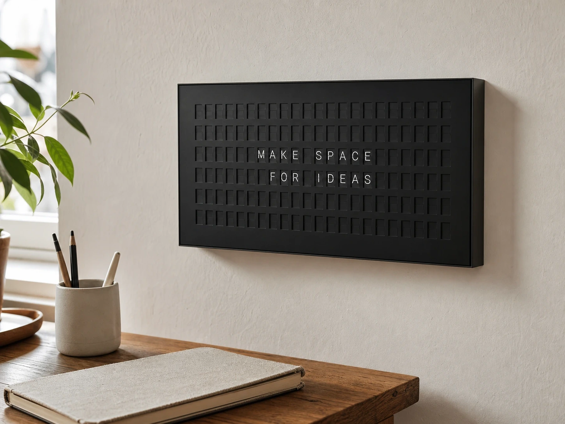 Lifestyle visualization — Black 132 Bits display in a natural home office setting