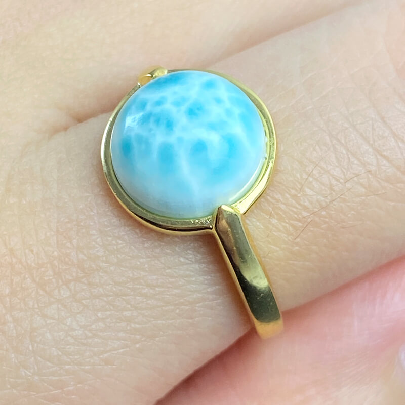 Larimar Bezel Set Adjustable Sterling Silver Ring