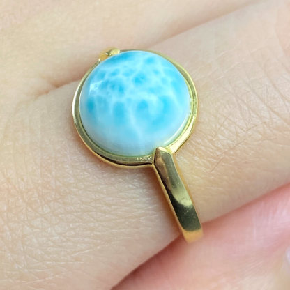 Larimar Bezel Set Adjustable Sterling Silver Ring