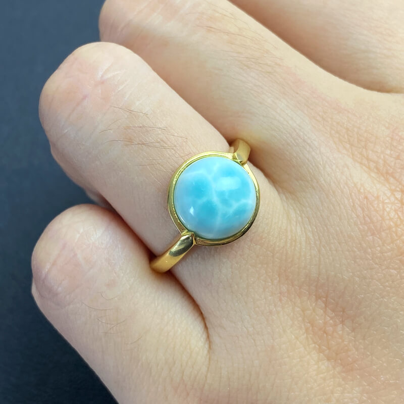 Larimar Bezel Set Adjustable Sterling Silver Ring