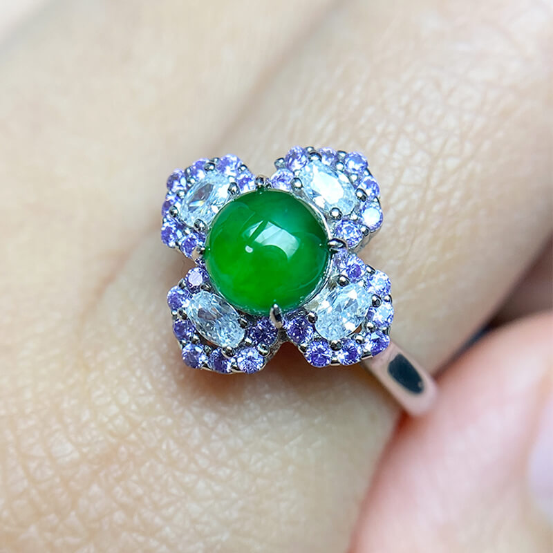 Clover Verdant Jade Sterling Silver Ring