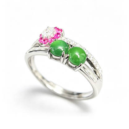 Twin Jade Blossom Sterling Silver Ring