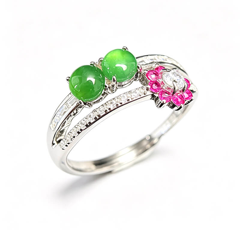 Twin Jade Blossom Sterling Silver Ring
