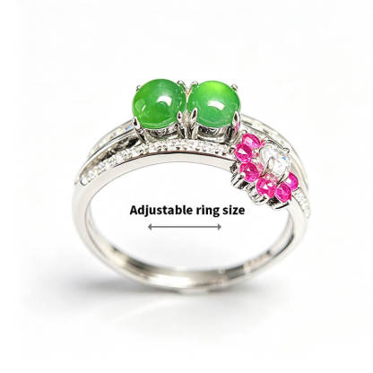 Twin Jade Blossom Sterling Silver Ring