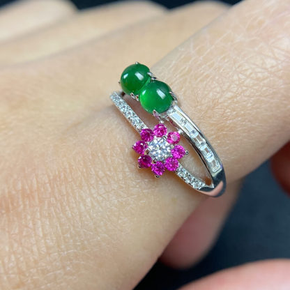 Twin Jade Blossom Sterling Silver Ring