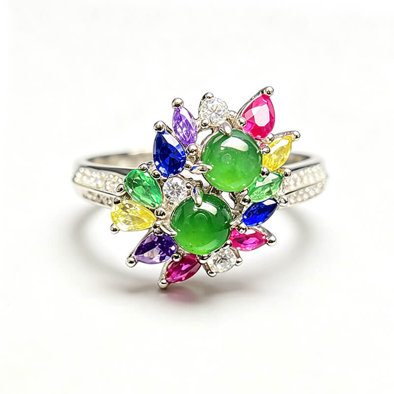 Rainbow Starburst Jade Sterling Silver Ring