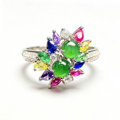 Rainbow Starburst Jade Sterling Silver Ring