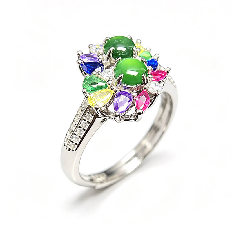 Rainbow Starburst Jade Sterling Silver Ring