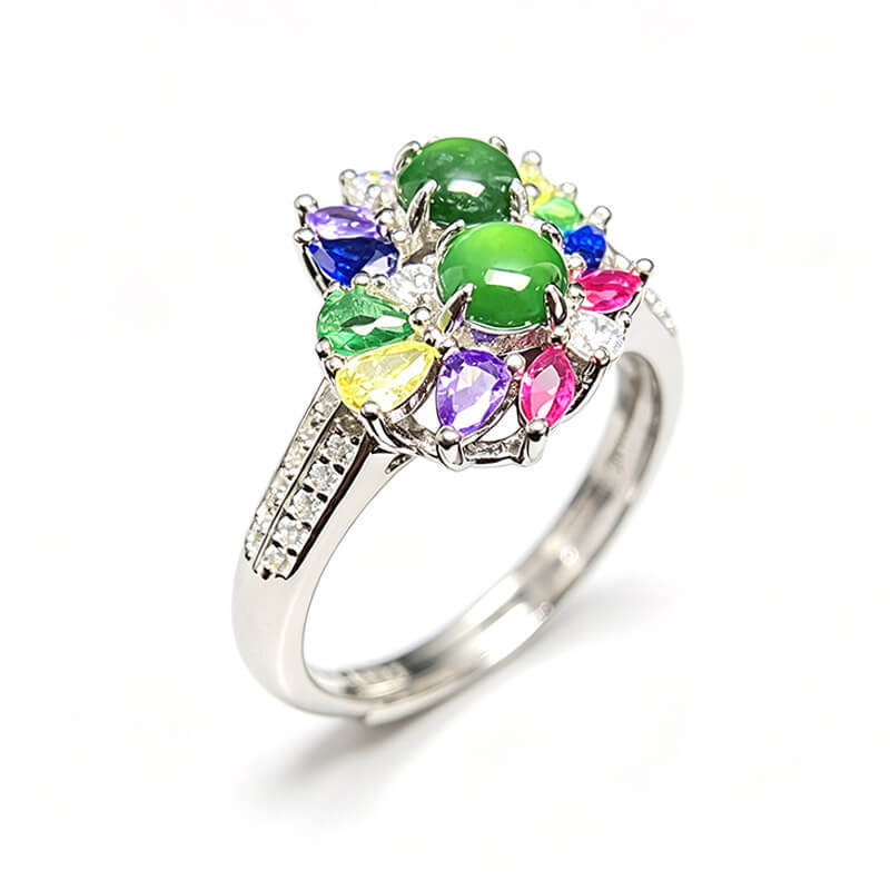 Rainbow Starburst Jade Sterling Silver Ring