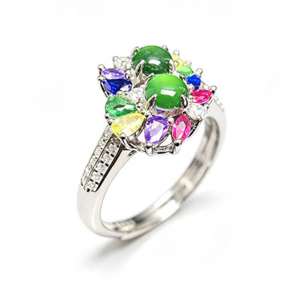 Rainbow Starburst Jade Sterling Silver Ring