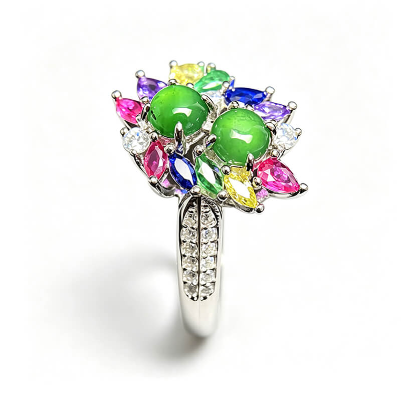 Rainbow Starburst Jade Sterling Silver Ring