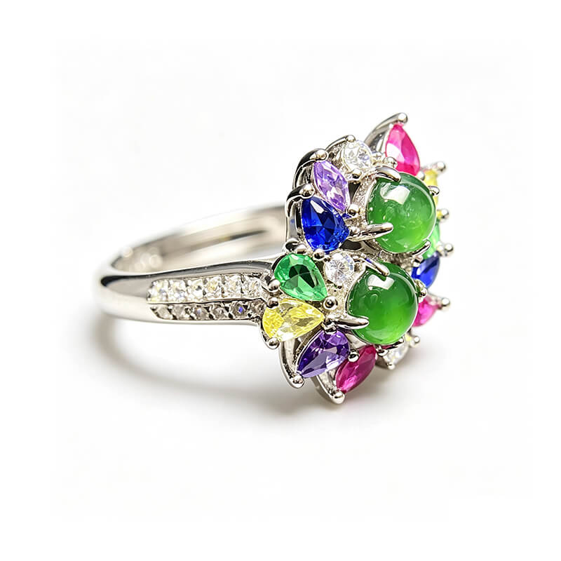 Rainbow Starburst Jade Sterling Silver Ring