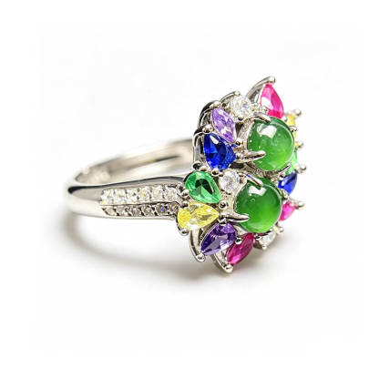 Rainbow Starburst Jade Sterling Silver Ring
