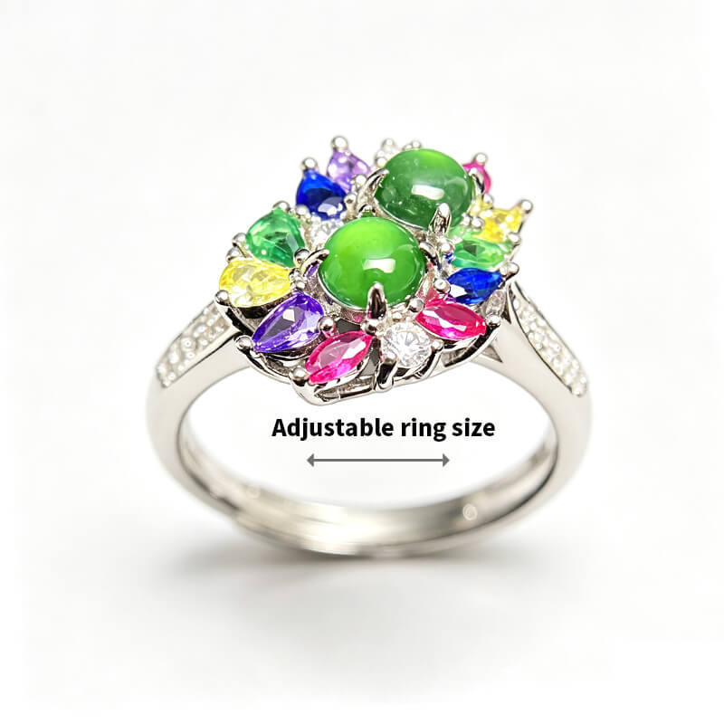 Rainbow Starburst Jade Sterling Silver Ring