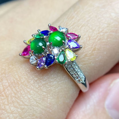 Rainbow Starburst Jade Sterling Silver Ring