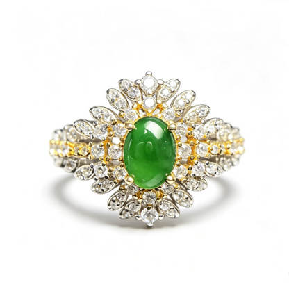 Sun Feather Jade Sterling Silver Ring