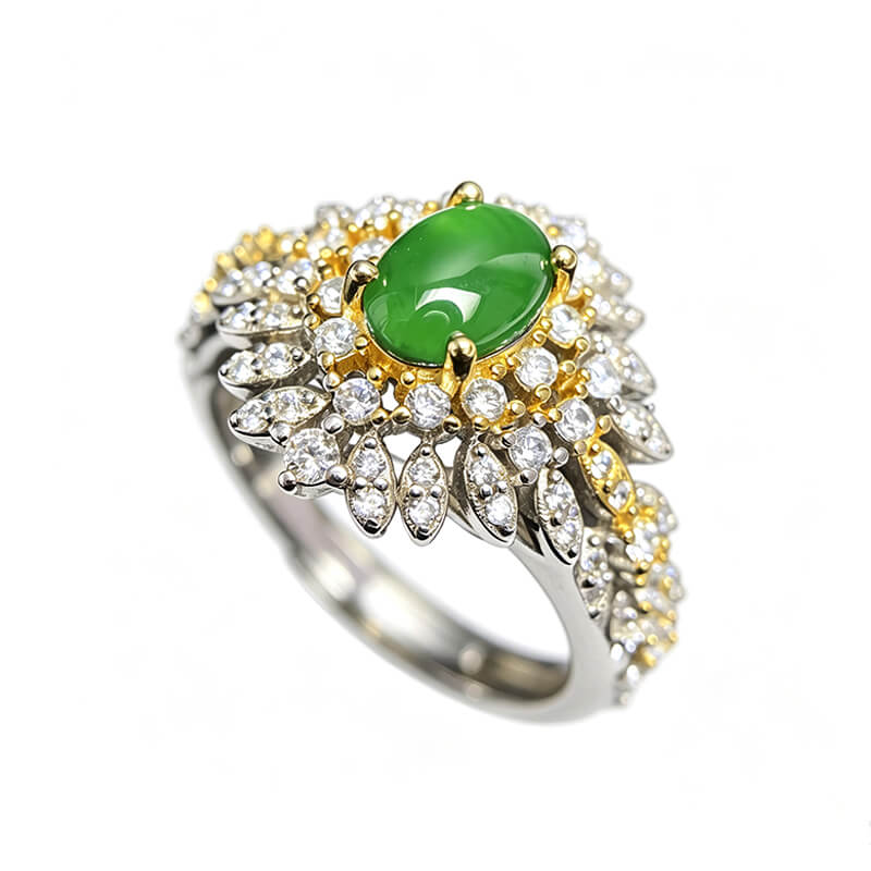 Sun Feather Jade Sterling Silver Ring