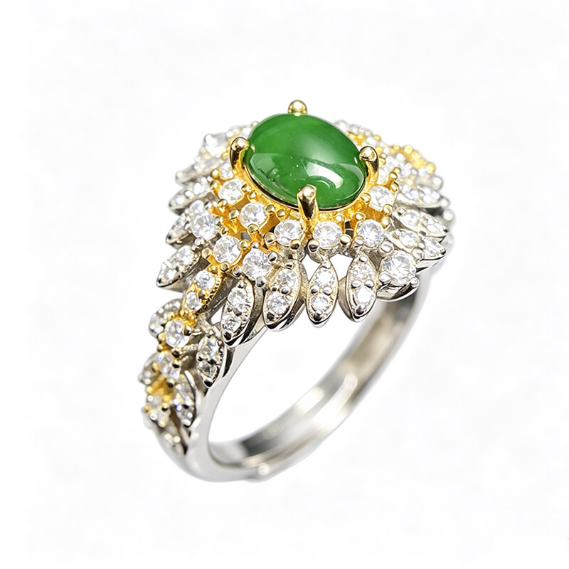 Sun Feather Jade Sterling Silver Ring