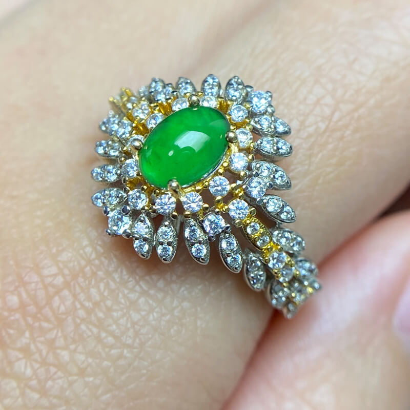 Sun Feather Jade Sterling Silver Ring