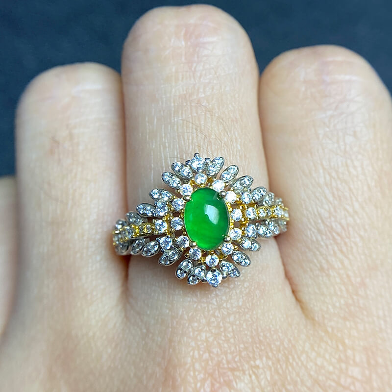 Sun Feather Jade Sterling Silver Ring