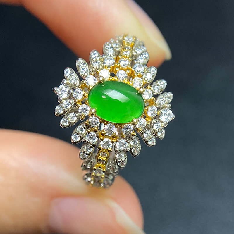 Sun Feather Jade Sterling Silver Ring