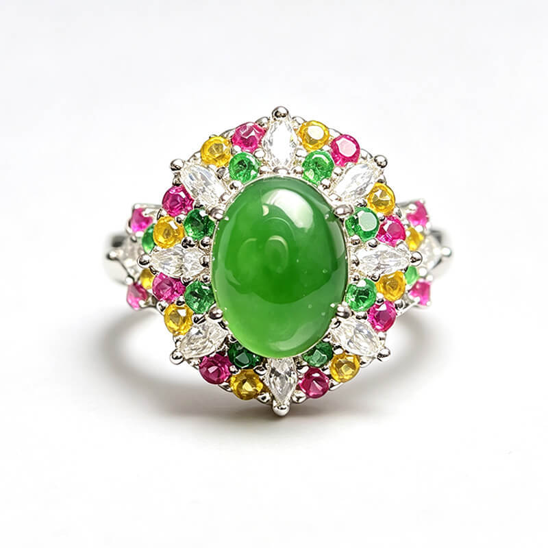 Rainbow Bloom Jade Sterling Silver Ring
