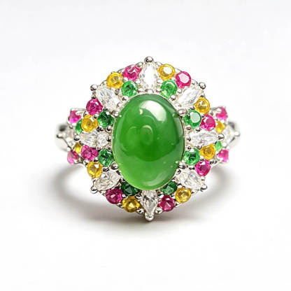 Rainbow Bloom Jade Sterling Silver Ring