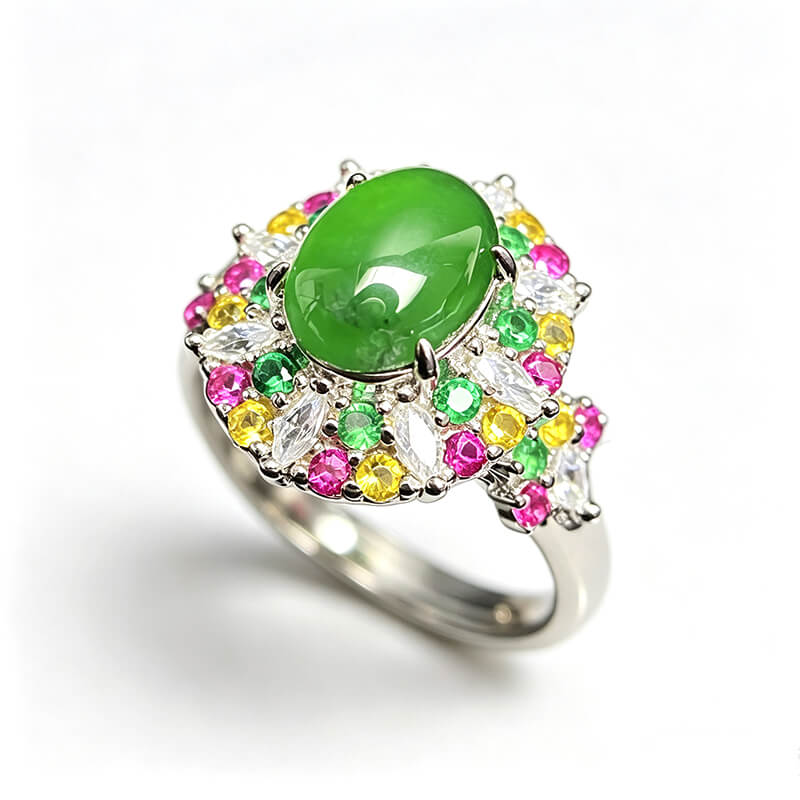 Rainbow Bloom Jade Sterling Silver Ring