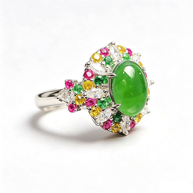 Rainbow Bloom Jade Sterling Silver Ring