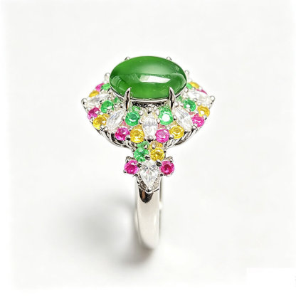 Rainbow Bloom Jade Sterling Silver Ring