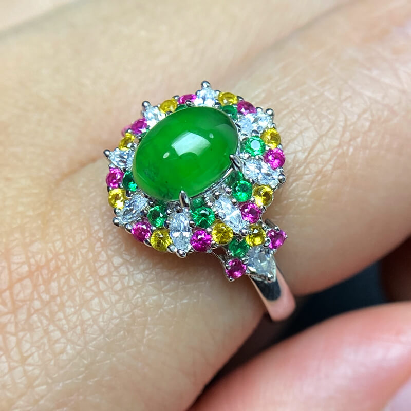 Rainbow Bloom Jade Sterling Silver Ring